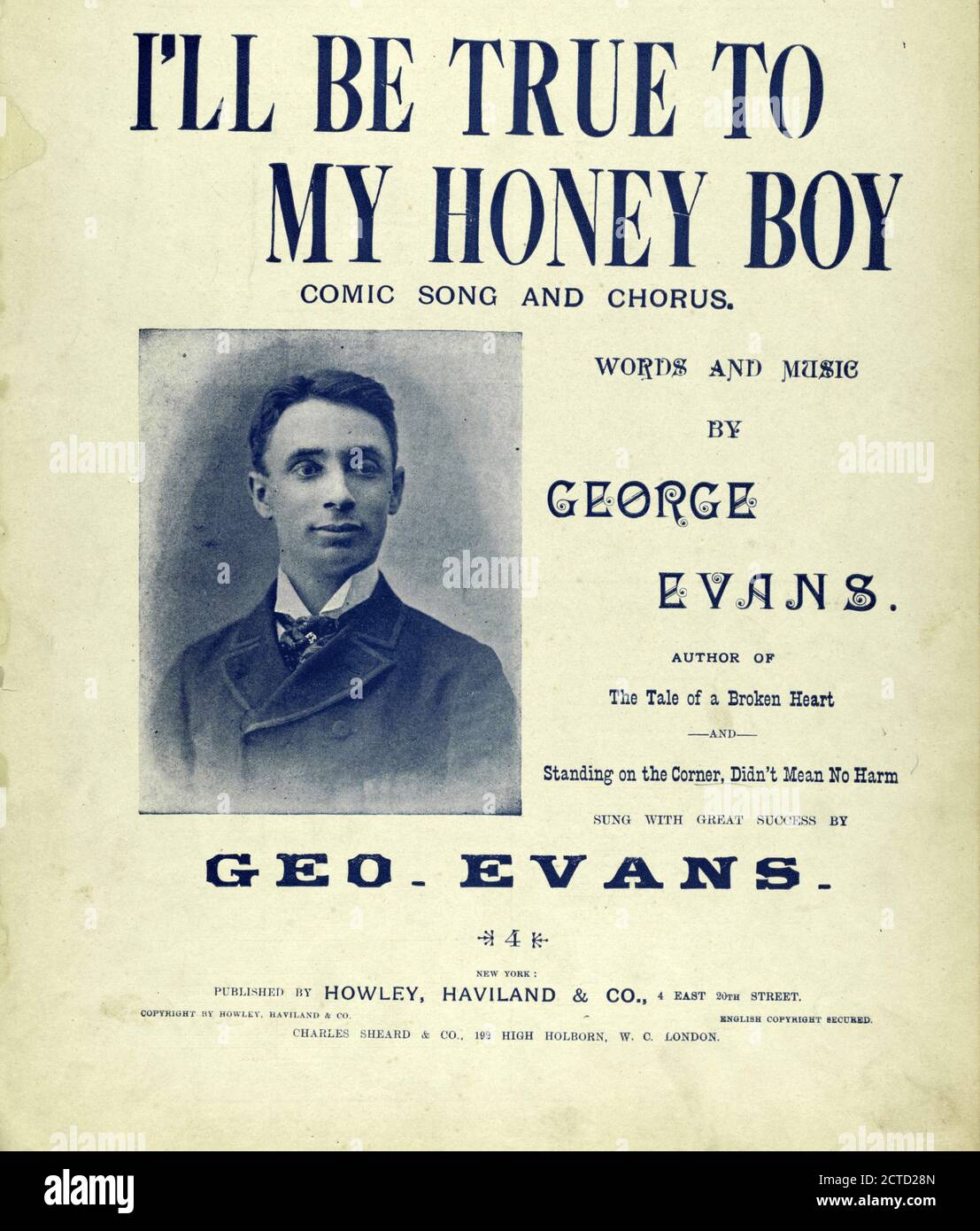 I'll be true to my honey boy, notated music, Scores, 1894 - 1894, Evans, George (1870-1915), Evans, George (1870-1915 Stock Photo