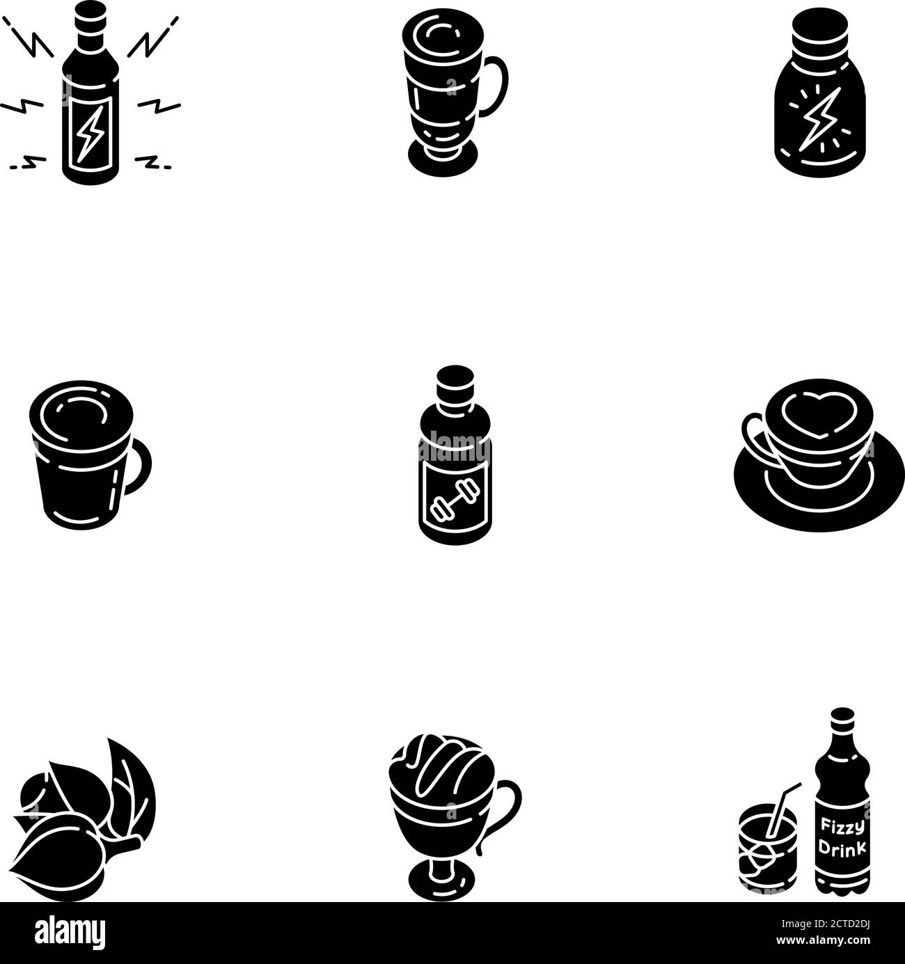 Energy drinks black glyph icons set on white space Stock Vector Image ...