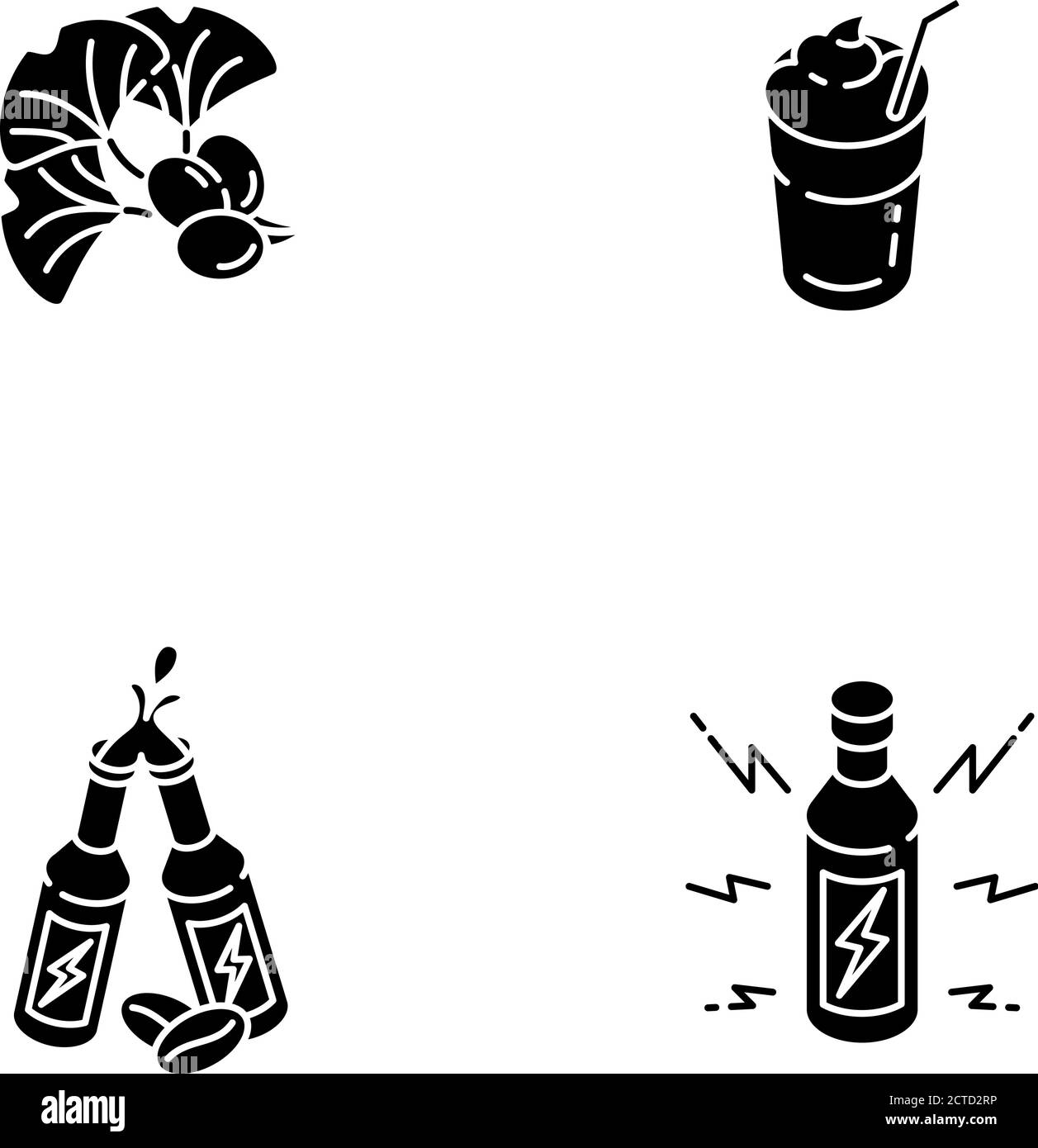 Caffeinated drinks black glyph icons set on white space Stock Vector ...
