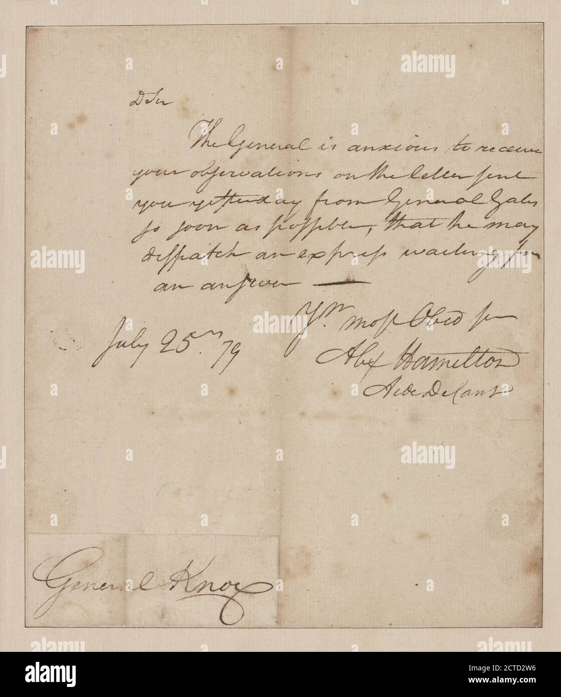 Letter to Gen. Henry Knox, text, Documents, 1779, Hamilton, Alexander