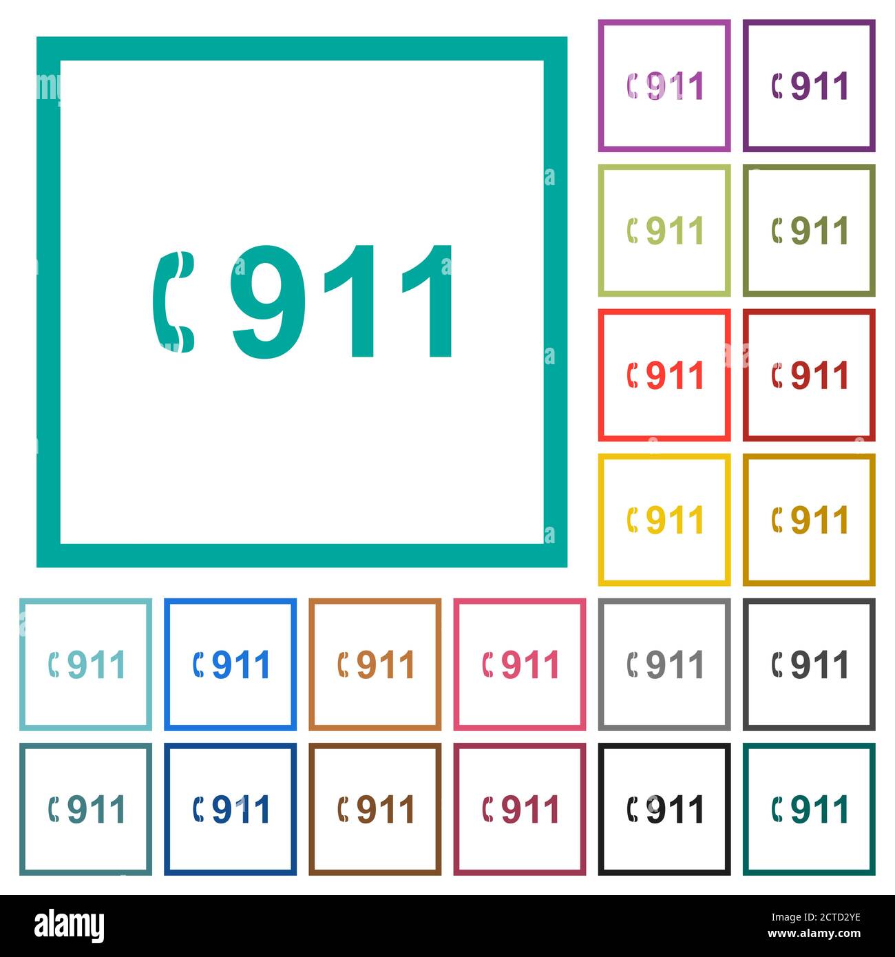 Emergency call 911 flat color icons with quadrant frames on white ...