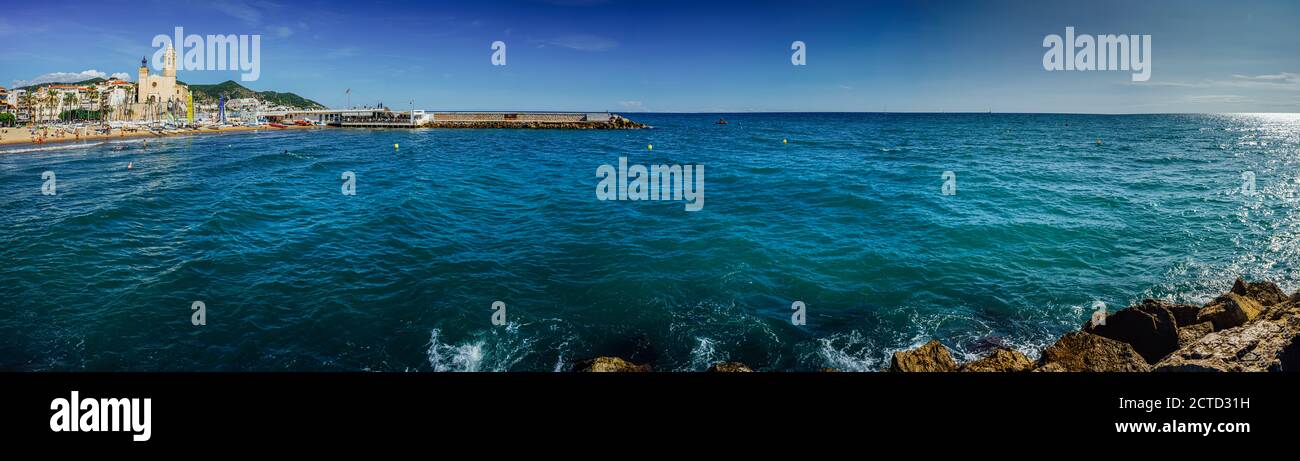 View of the coastal village of Sitges, Catalonia, Spain Stock Photo