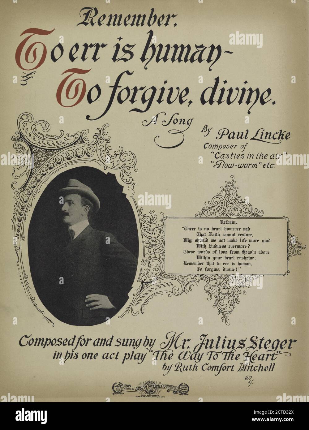 Remember To Err Is Human To Forgive Divine Notated Music Scores 1900 1900 Lincke Paul 1866 1946 Lincke Paul 1866 1946 Stock Photo Alamy
