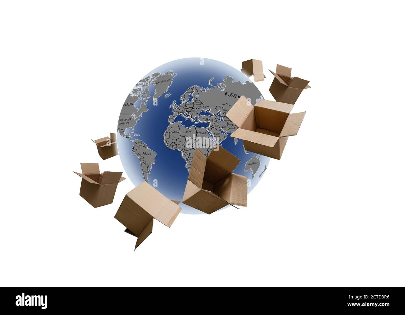 shipping boxes around the earth, online shopping and