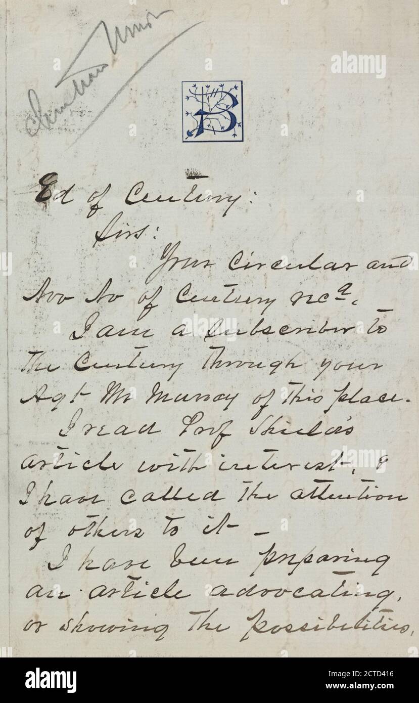 Bryson, J.H, text, Correspondence, 1886 Stock Photo