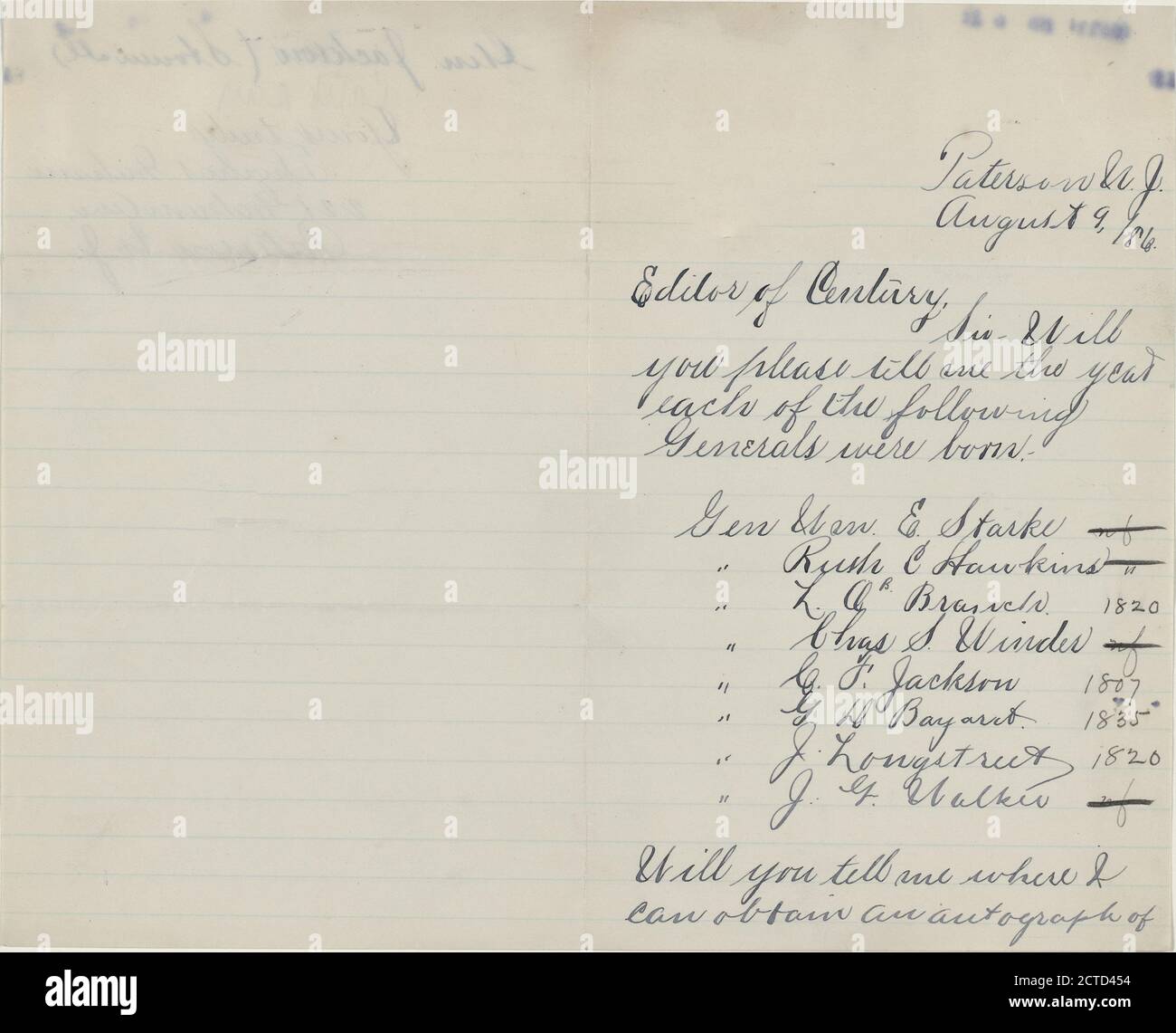 Graham, Thomas, text, Correspondence, 1886 Stock Photo