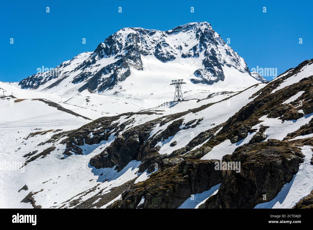 Snowy mountainous landscape in Stubai Glacier area in Tyrol, Austria. Stock Photo