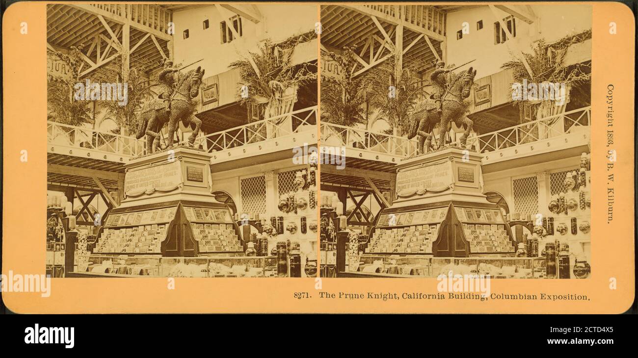 The Prune Knight, California building, Columbian Exposition., still image, Stereographs, 1893, Kilburn, B. W. (Benjamin West) (1827-1909 Stock Photo