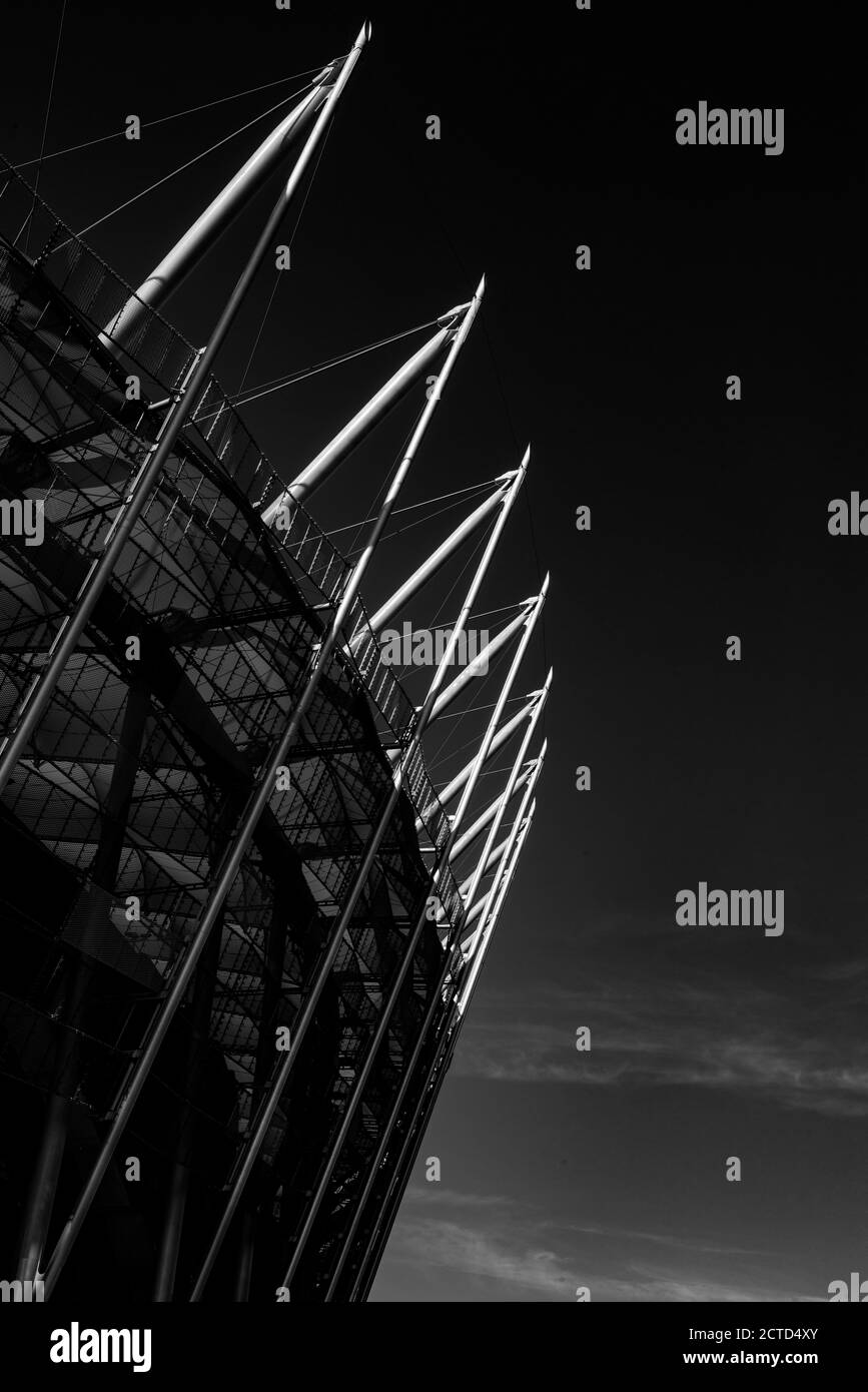 Low angle exterior of the national stadium, built in 2012, Warsaw, Poland. Stock Photo