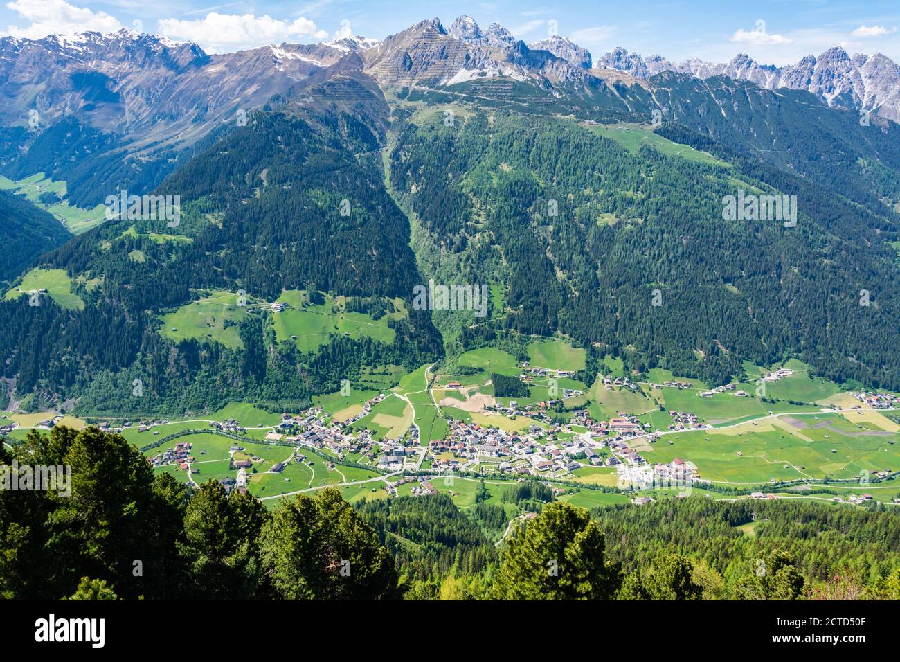 View over Neustift im Stubaital village in Tirol, Austria. Stock Photo