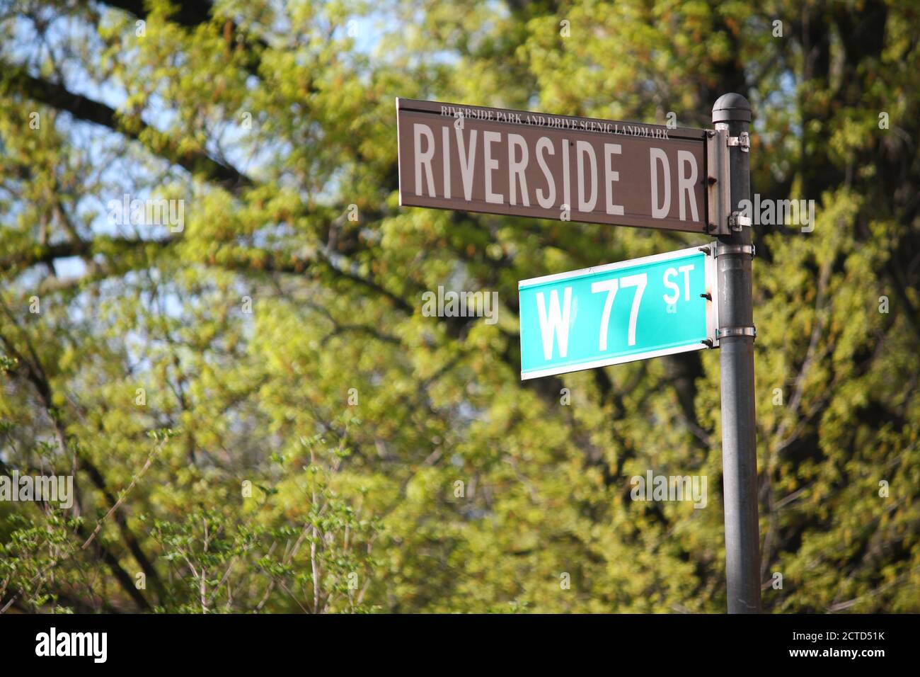 Riverside Drive and West 77th Street historic sign in collegiate district Stock Photo