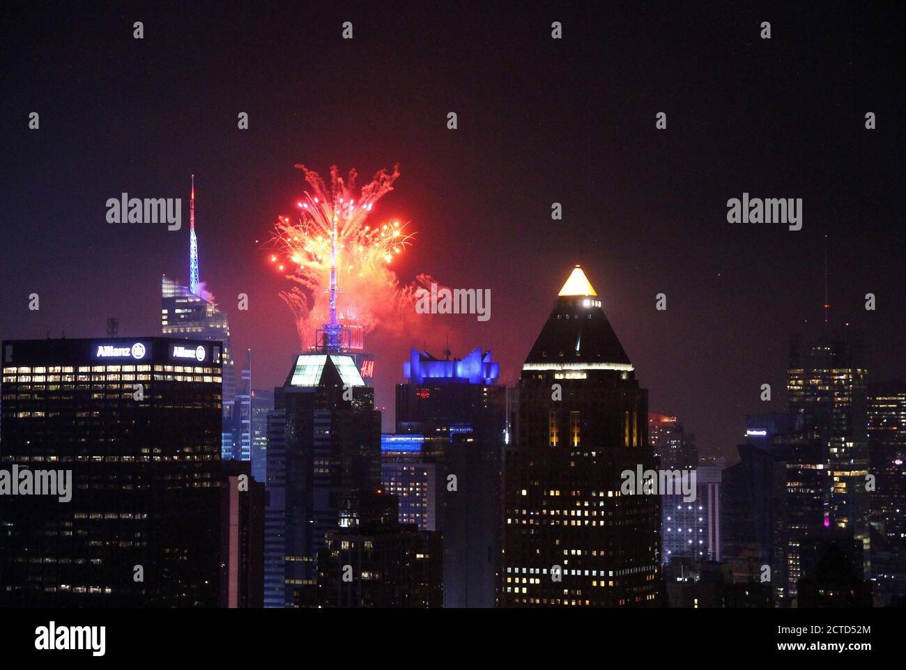 Empire state building fireworks explosion for the 4th of July Stock