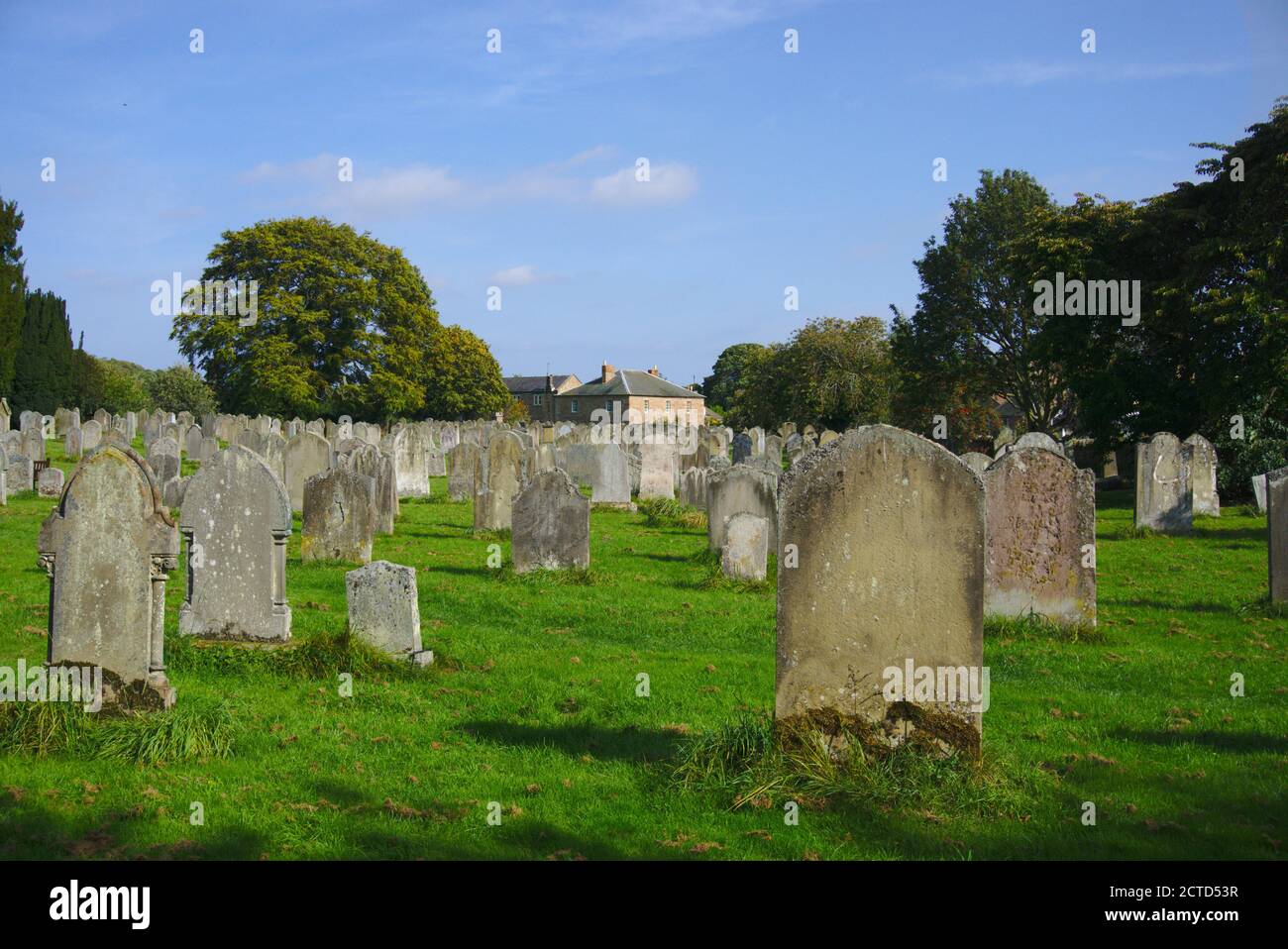 Graveyard of St Cuthbert's Parish Church, Norham, Northumberland, England, UK. Stock Photo