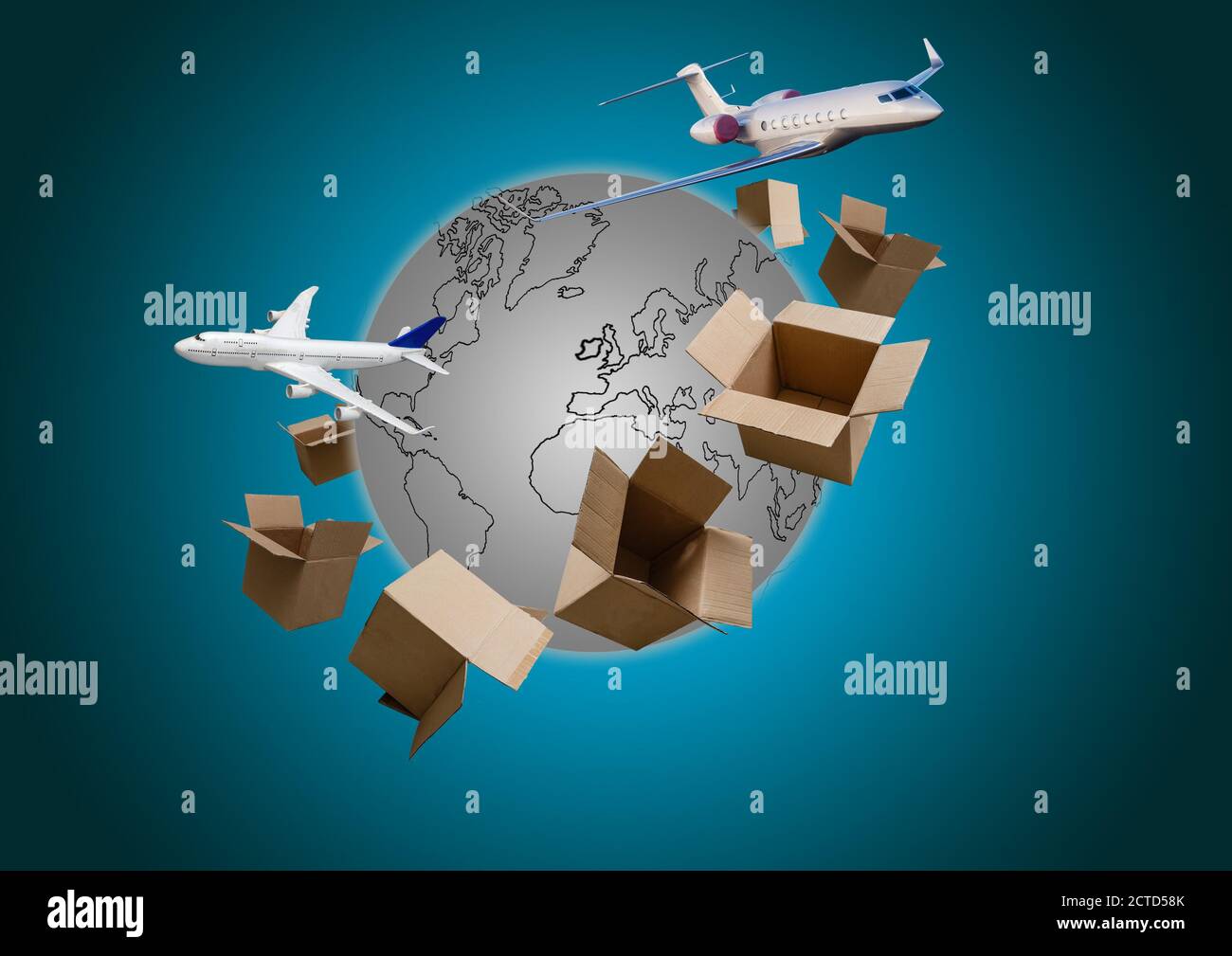 shipping boxes around the earth, online shopping and