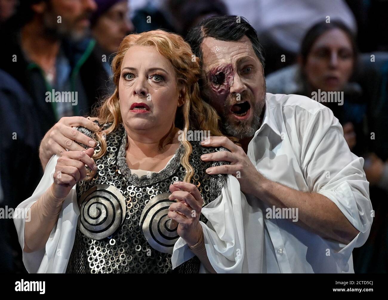 Berlin, Germany. 22nd Sep, 2020. Nina Stemme (as Brünnhilde) and John Lundgren (as Wotan) are on stage at the photo rehearsal for the opera 'Die Walküre' by Richard Wagner at the Deutsche Oper. The play celebrates its premiere on 27.09.2020. Credit: Britta Pedersen/dpa-Zentralbild/dpa/Alamy Live News Stock Photo