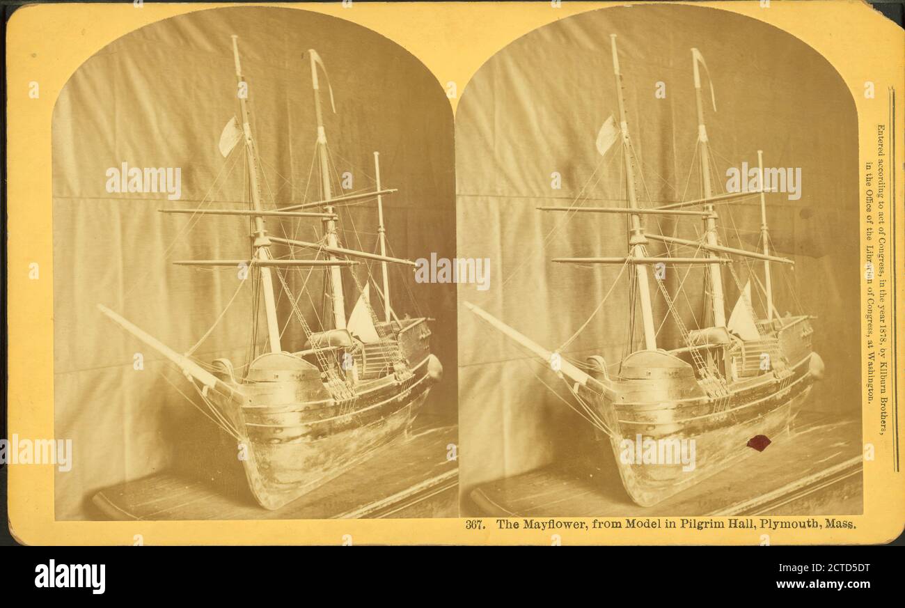 The Mayflower, from model in Pilgrim Hall, Plymouth, Mass., still image, Stereographs, 1850 - 1930, Kilburn, B. W. (Benjamin West) (1827-1909 Stock Photo