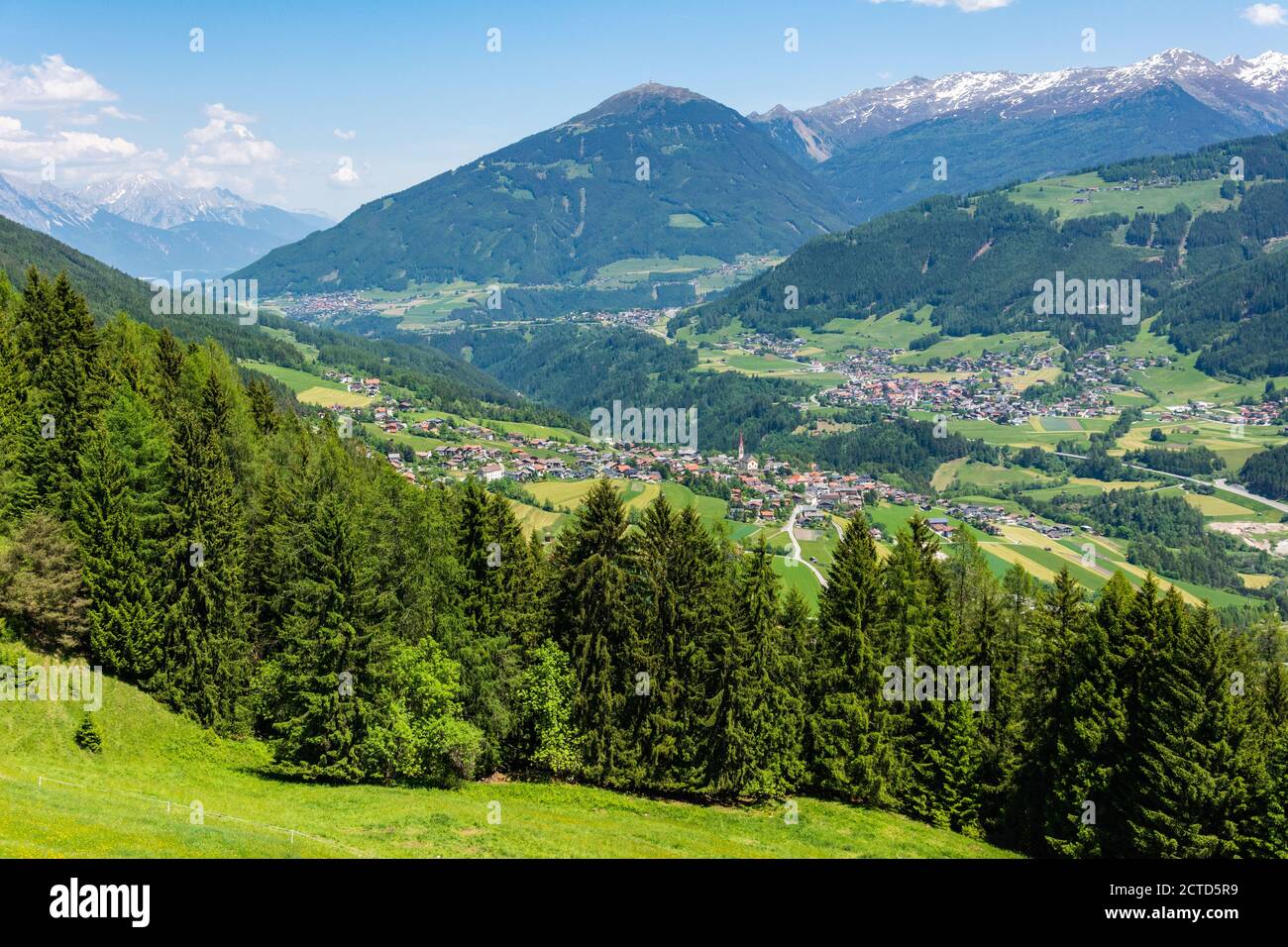 Landscape in Stubaital valley in Tirol, Austria, with view toward Fulpmes. Stock Photo