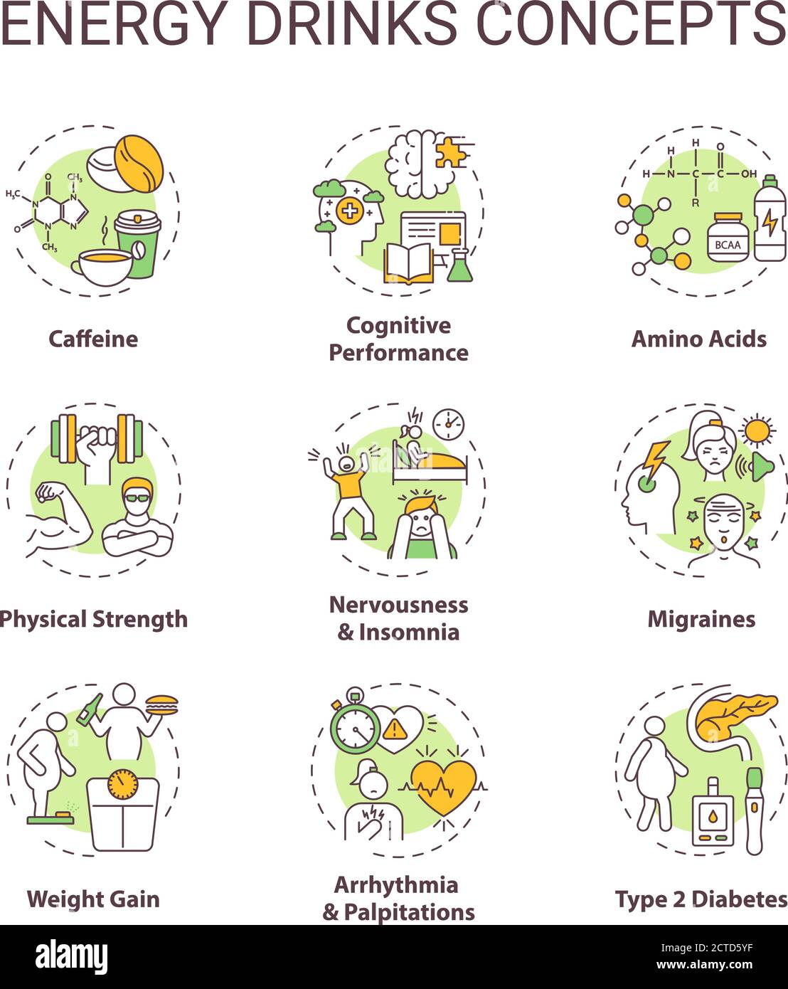 Energy drinks concept icons set Stock Vector