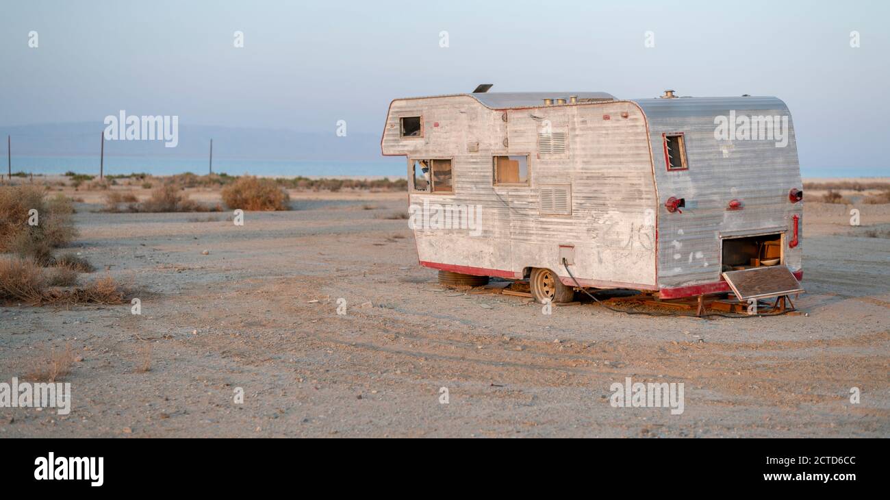 A day shot of an abandoned RV, Salton Sea, California, USA. Stock Photo