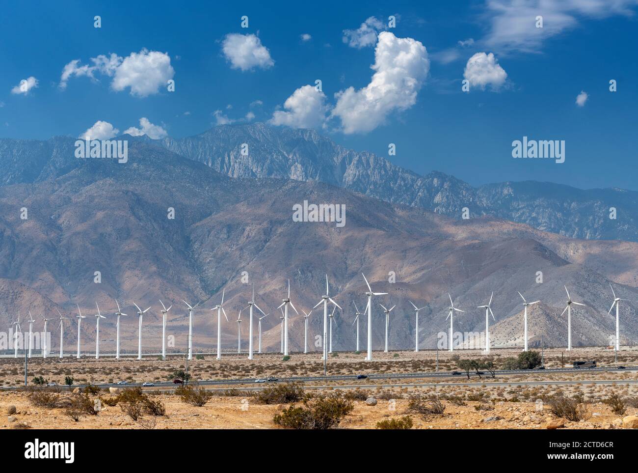 A summer day shot of San Gorgonio Pass Wind Farm, Palm Springs, California, USA. Stock Photo