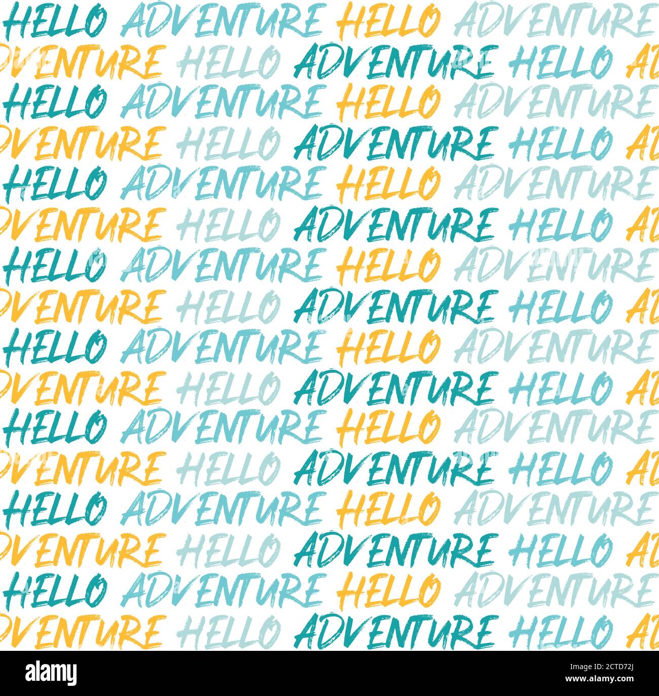 Hand lettered Hello Adventure quote as seamless pattern. Vector illustration Stock Vector