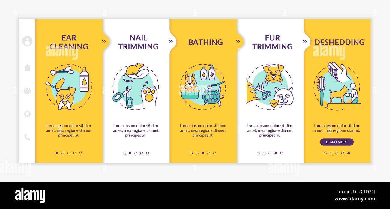 Grooming services types onboarding vector template Stock Vector