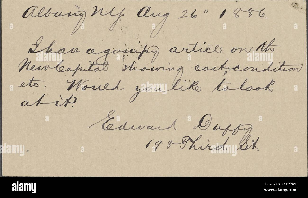 Duffy, Edward, text, Correspondence, 1886 Stock Photo