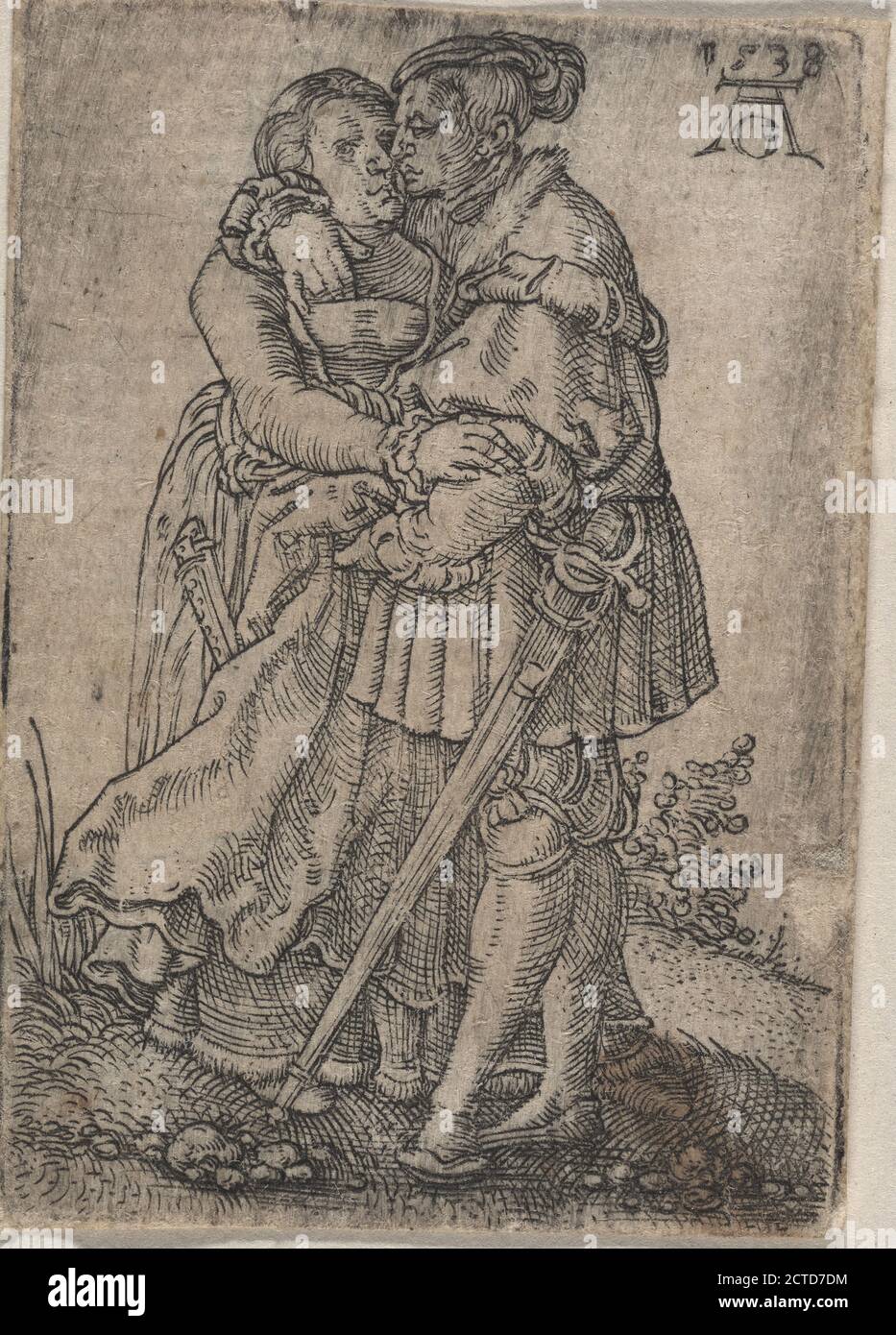 Couple Embracing, still image, Prints, 1538, Aldegrever, Heinrich, 1502 Stock Photo