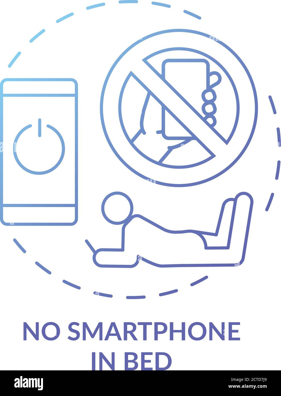 No smartphone in bed blue gradient concept icon Stock Vector Image