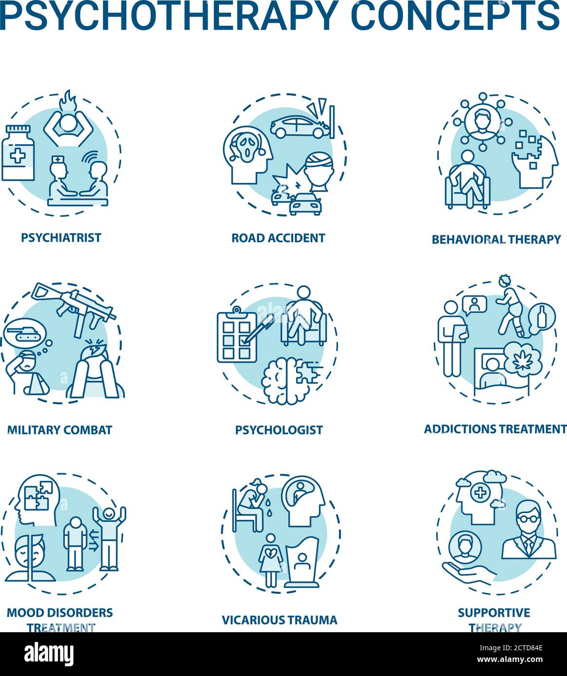 Psychotherapy concept icons set Stock Vector