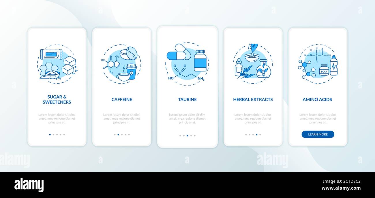Energetics components onboarding mobile app page screen with concepts Stock Vector