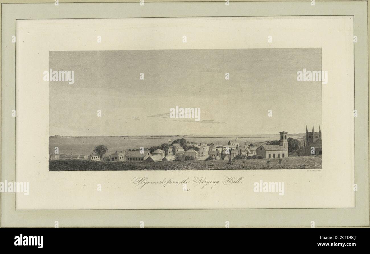 Plymouth Rock from the Burying Hill., still image, Prints, 1846, Kimberly, Denison (1814-1863 Stock Photo