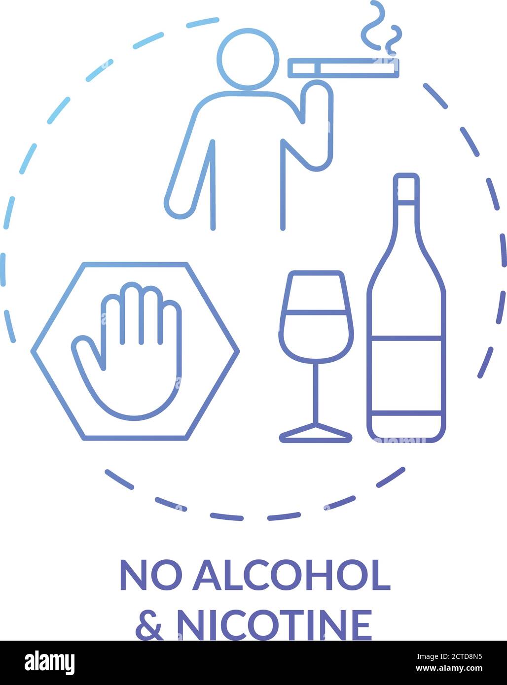 No alcohol and nicotine blue gradient concept icon Stock Vector