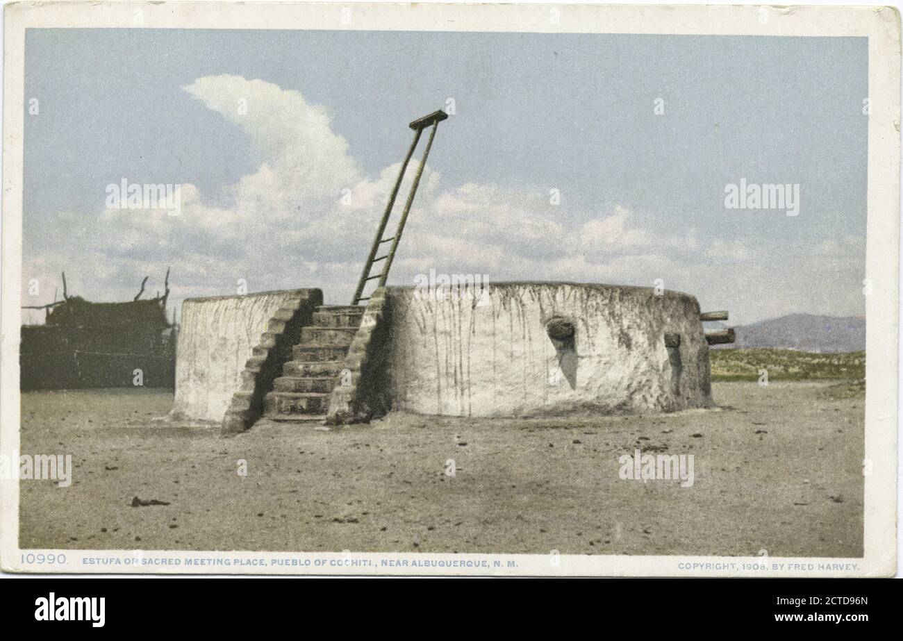 Estufa or Sacred Meeting Place, Pueblo Cochiti, New Mexico, still image, Postcards, 1898 - 1931 Stock Photo