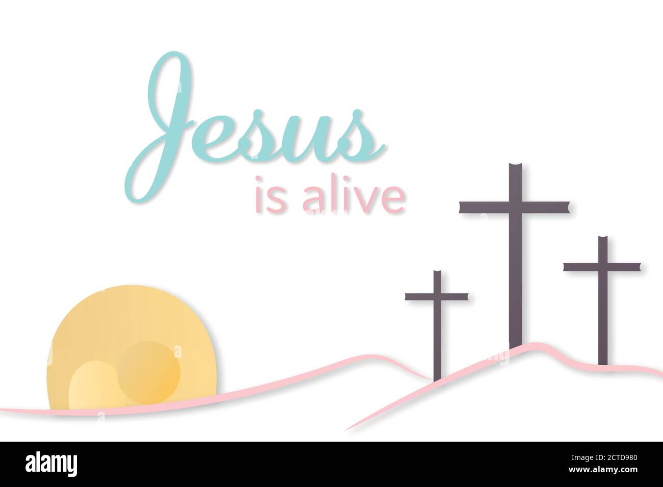Easter background. Three crosses and empty tomb. Jesus is alive ...