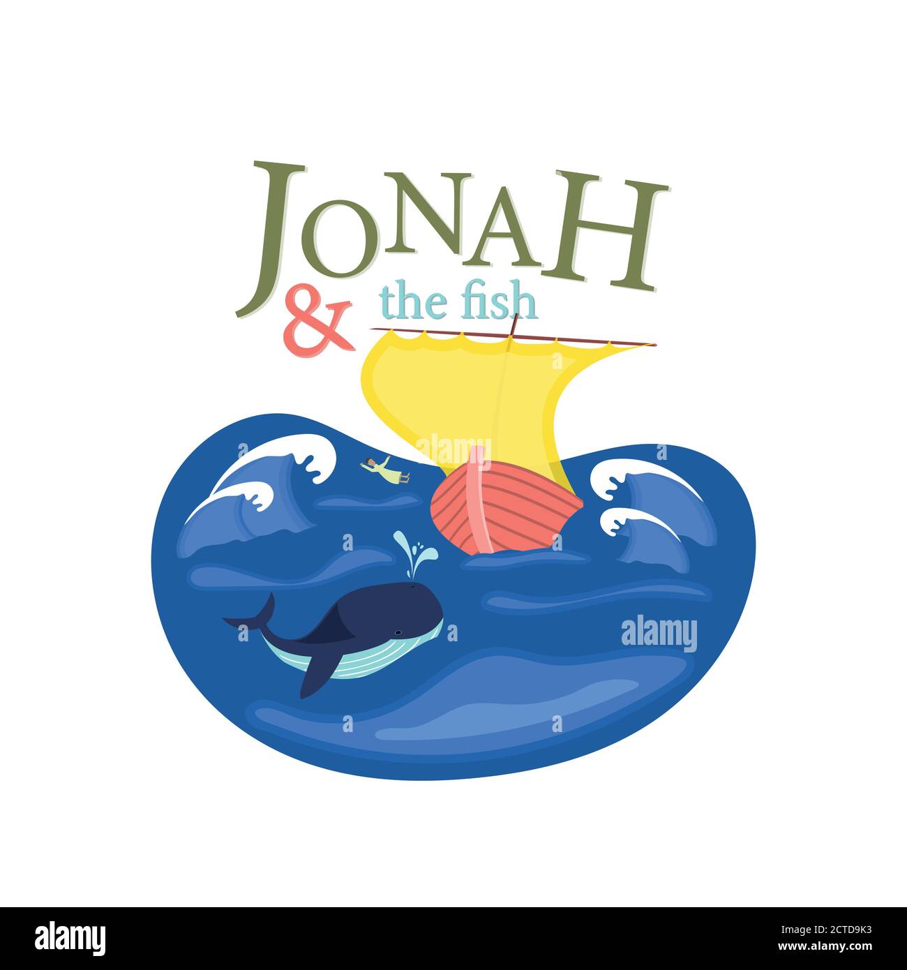 Christian worship and praise. Jonah and the whale. Stock Vector