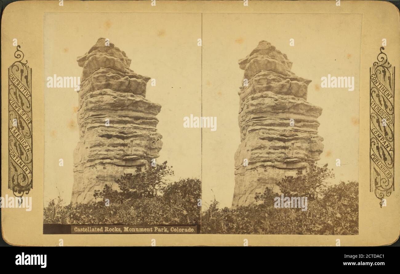 Castellated rocks, Monument Park, Colorado., still image, Stereographs, 1850 - 1930 Stock Photo