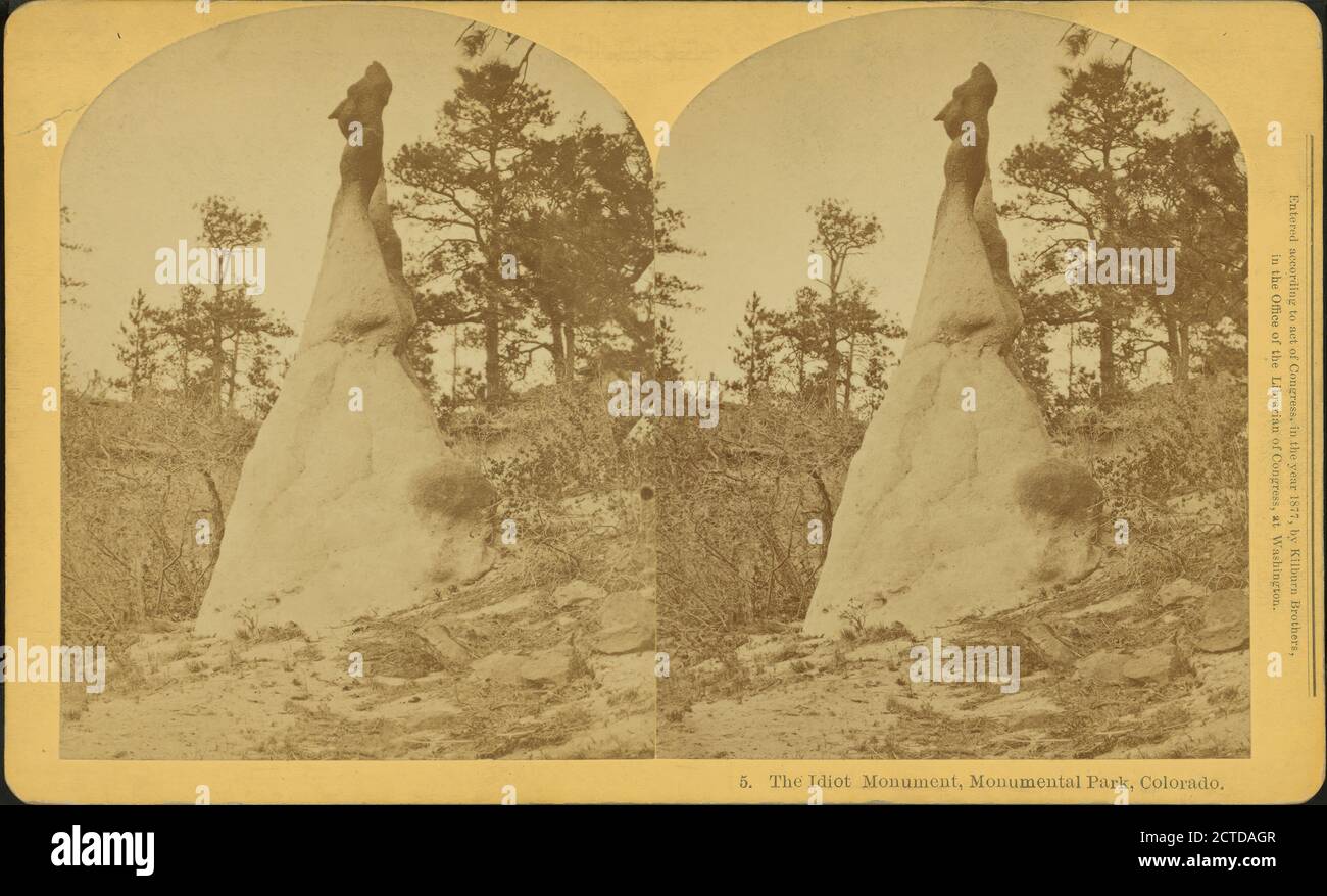 The Idiot monument, Monumental Park, Colorado., still image, Stereographs, 1850 - 1930, Kilburn, B. W. (Benjamin West) (1827-1909 Stock Photo