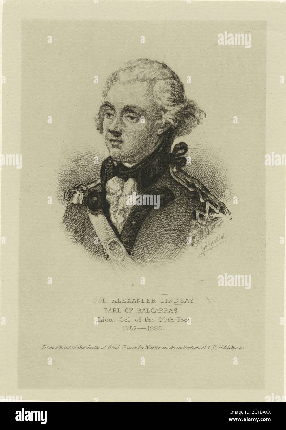Col. Alexander Lindsay, earl of Balcarras, lieut-col. of the 24th Foot, 1752-1825., still image, Prints, 1777 - 1890 Stock Photo