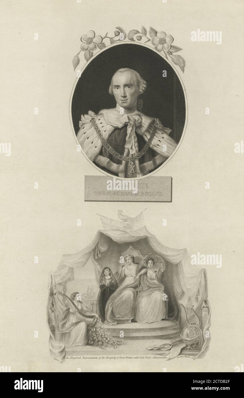 Earl of Bute, the Maecenas of botany; an allegorical representation of the prosperity of Great Britain under Lord Bute's administration., still image, Prints, 1791, Unwins, Thomas (1782-1857), Watson, Caroline (1760 or 61-1814 Stock Photo