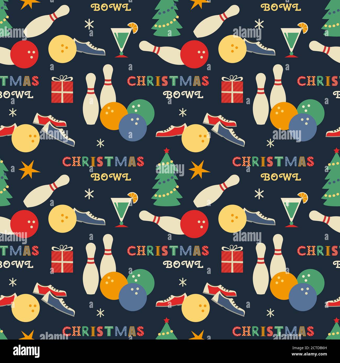 Christmas holiday Bowling seamless vector pattern Stock Vector