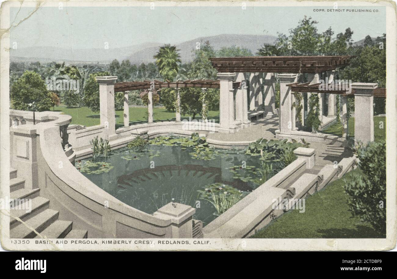 Basin and Pergola, Kimberly Crest, Redlands, Calif., still image, Postcards, 1898 - 1931 Stock Photo