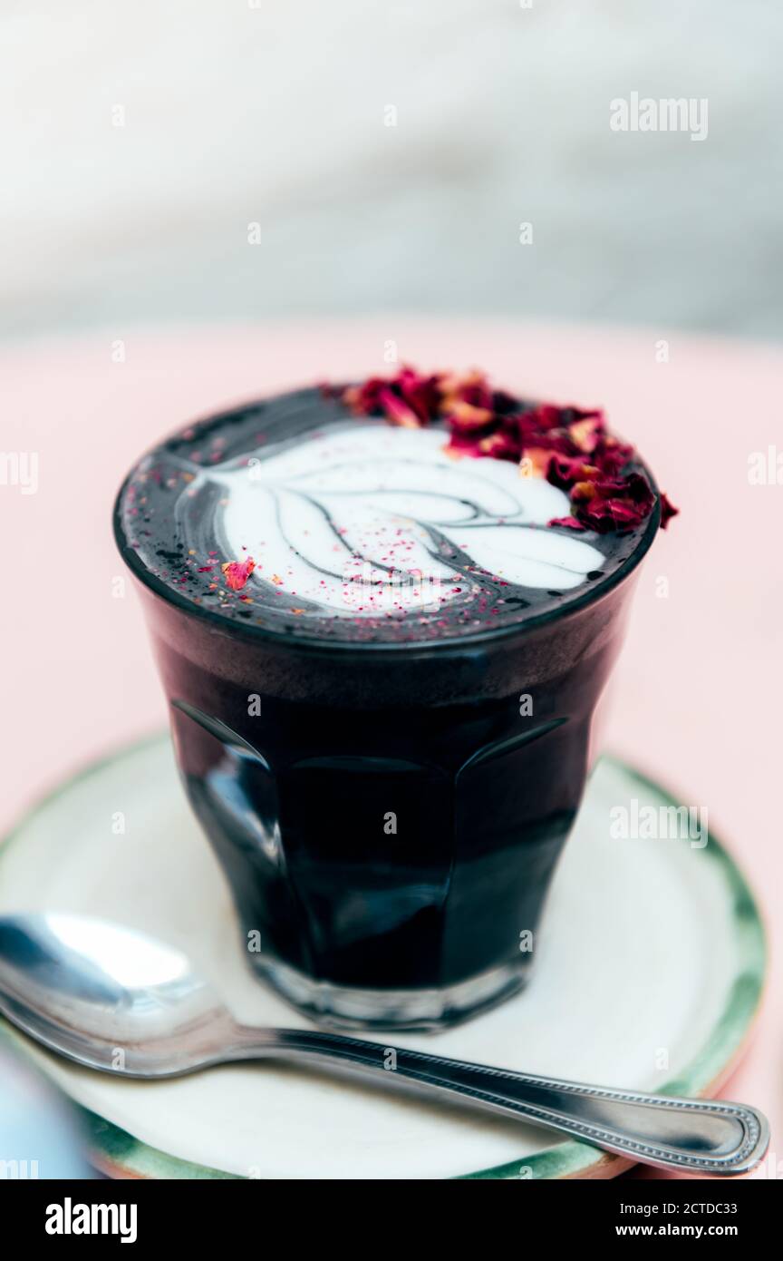 Black Latte from activated charcoal Stock Photo Alamy