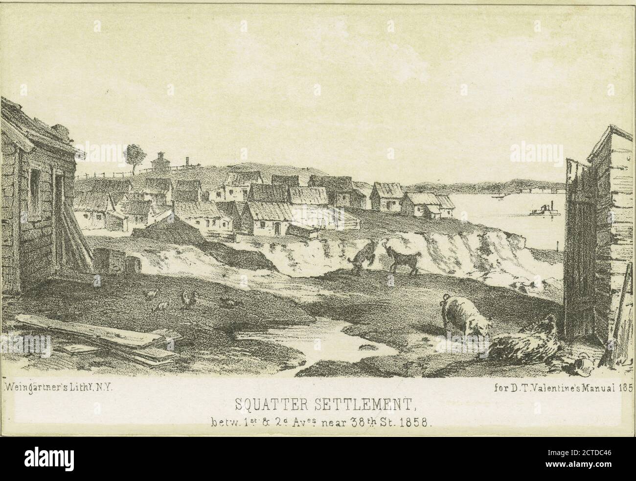 Squatter settlement betw. 1st & 2d. Aves. near 38th St. 1858, still image, Prints, 1828 - 1890 Stock Photo