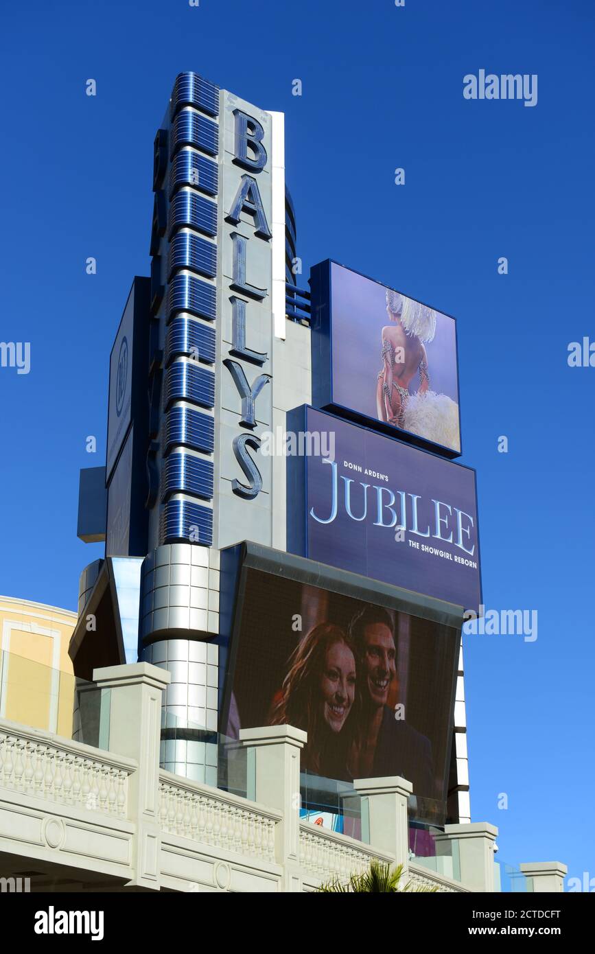 Blue sky view, from Bally's Sign overpass, Paris Resort Eiffel Tower  between Bally's and Cosmopolitan Hotels, Las Vegas Strip Stock Photo - Alamy