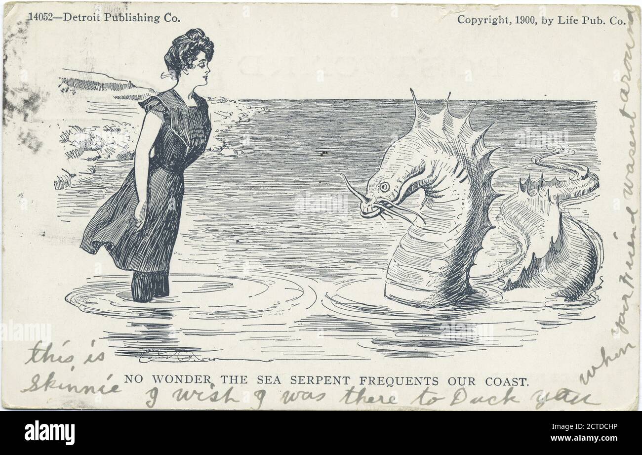 Sea Serpent, Life Cartoons, still image, Postcards, 1898 1931 Stock