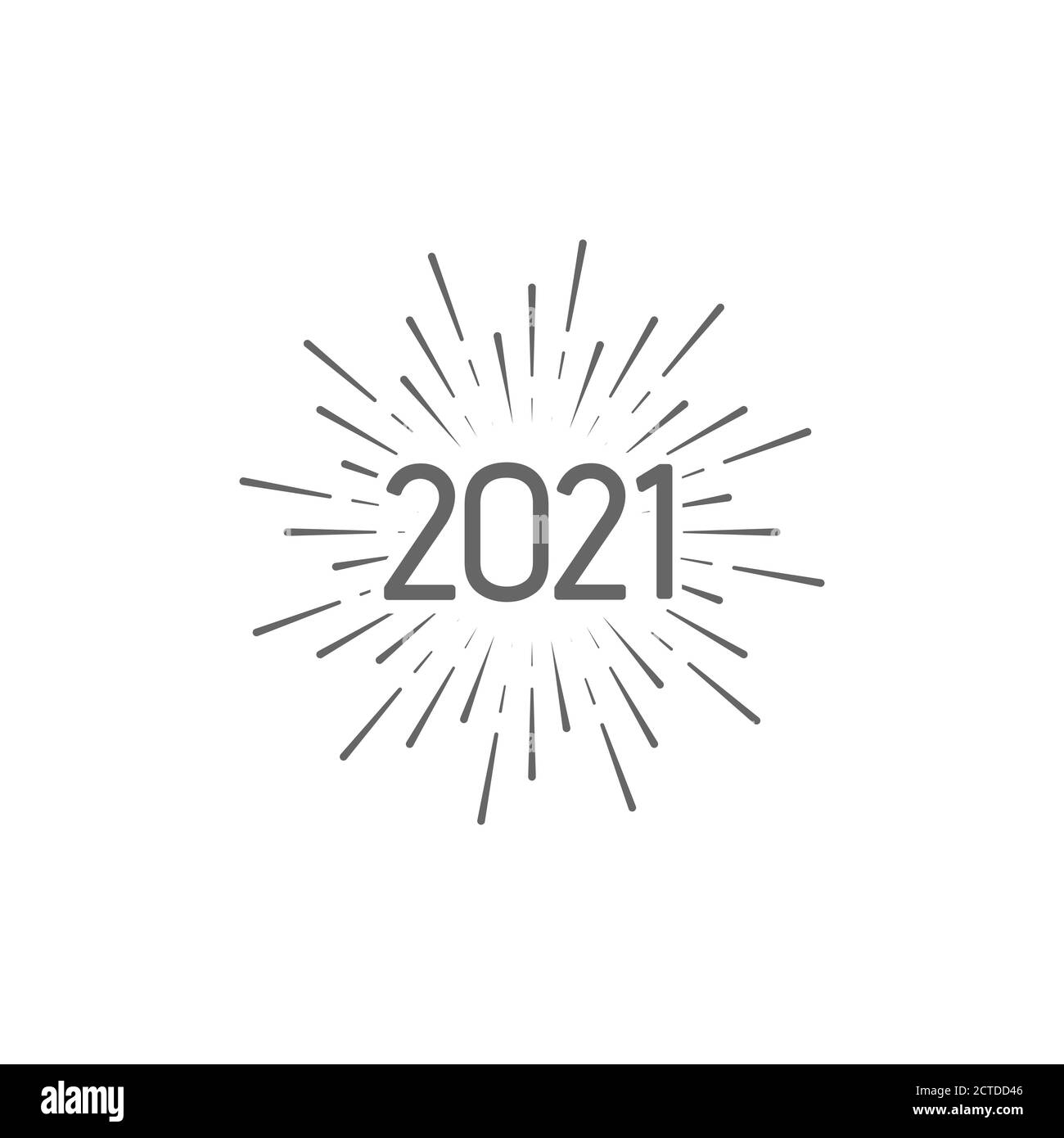 Happy New 2021 Year. Holiday vector illustration with typographic composition. Happy New Year 2021 label with star burst. NYE logo design with firewor Stock Vector