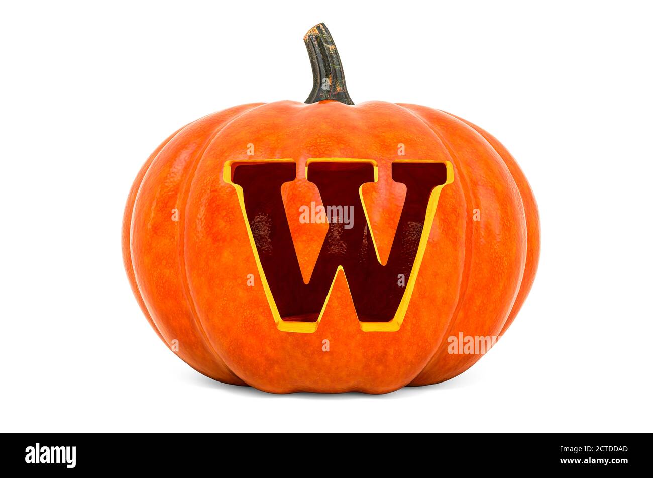 Letter W Halloween Font. Pumpkin with carved letter, 3D rendering ...