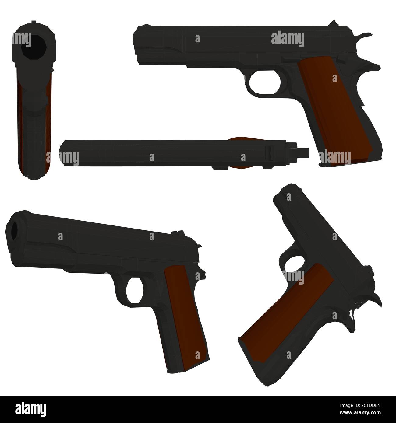 Set with a low poly pistol Colt 1911.3D. Vector illustration Stock Vector