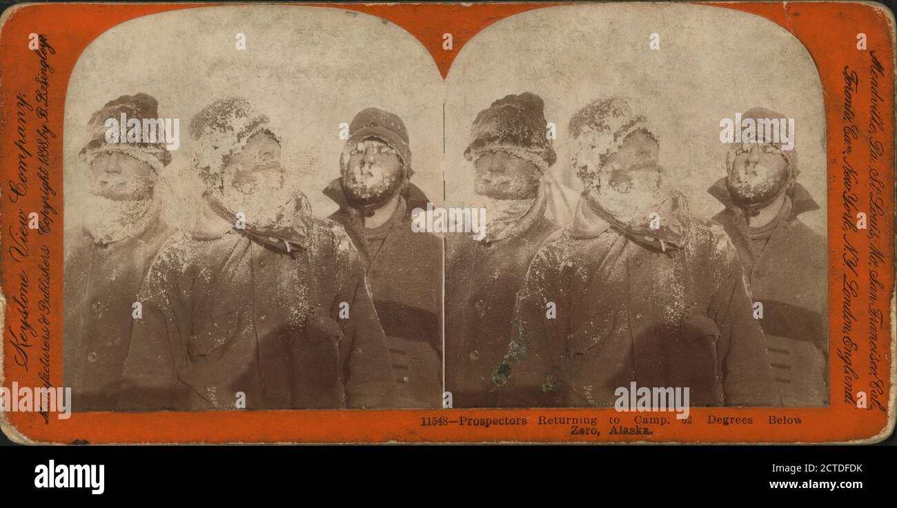 Prospectors returning to camp. 62 degrees below zero, Alaska., still image, Stereographs, 1898 - 1900 Stock Photo